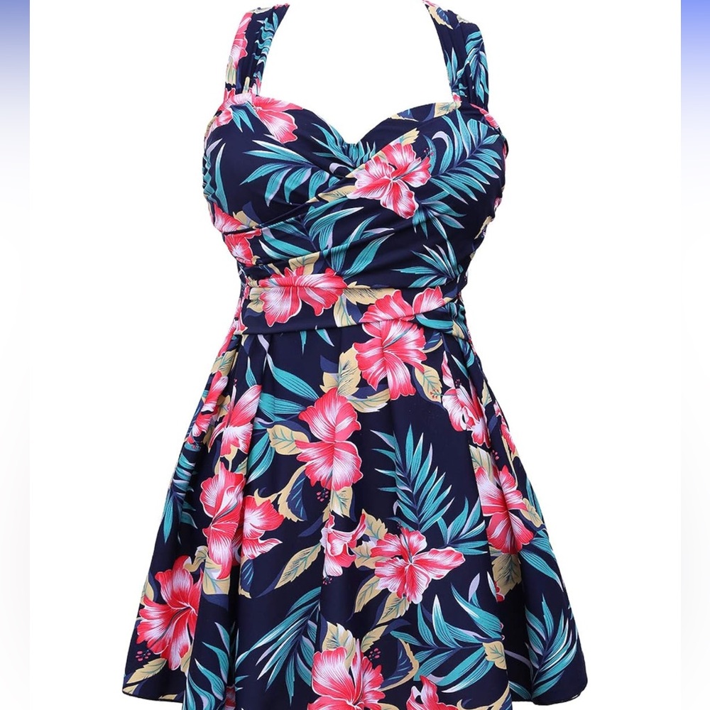 Floral Women’s Plus Size One Piece Swimsuit Short Attached-2XL